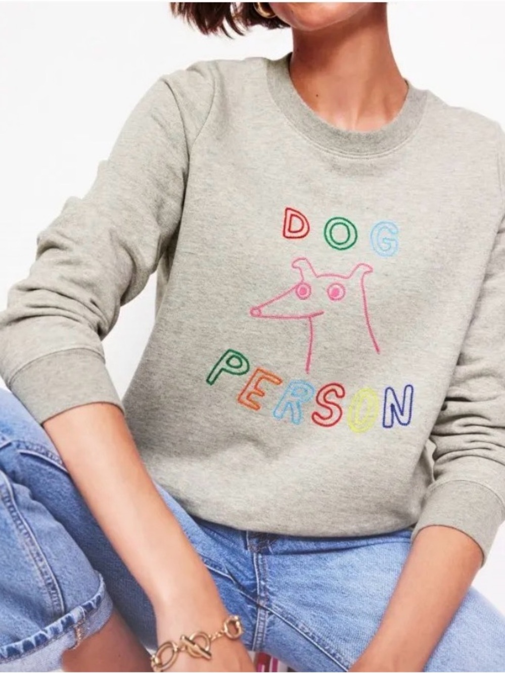 NWT Boden Hannah Grey "Dog Person" Embroidered Cotton Sweatshirt